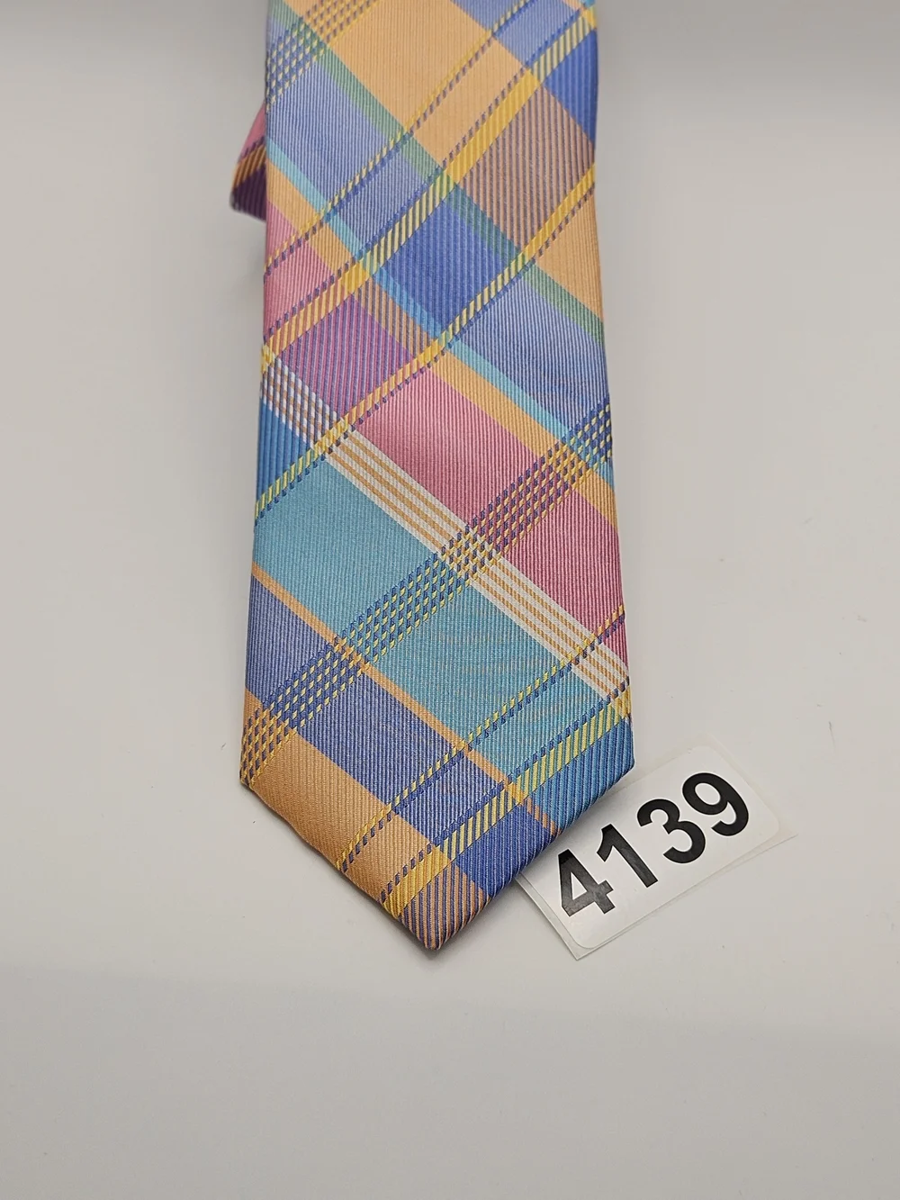 Izod Plaid Multicolor Men's Necktie - Blue, Pink & Orange #4139